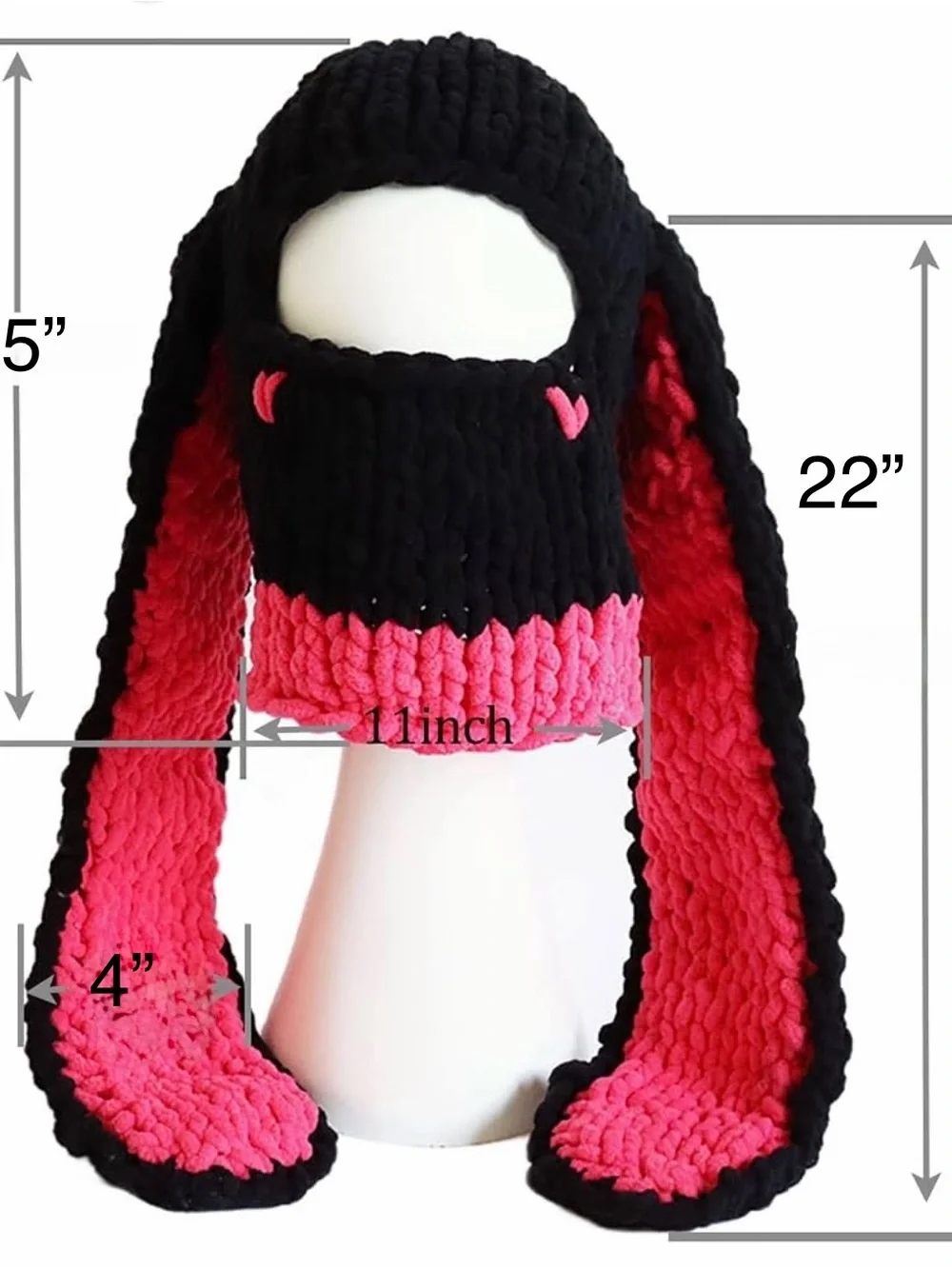 Hand-Knitted Balaclava-Style Beanie with Long Bunny Ears~NWOT